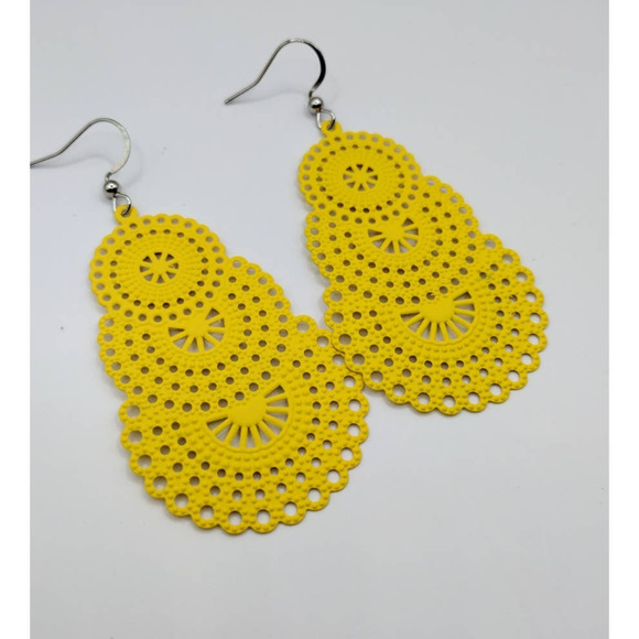 Yellow Boho Cute Fun Dangle Earrings - Picture 3 of 3